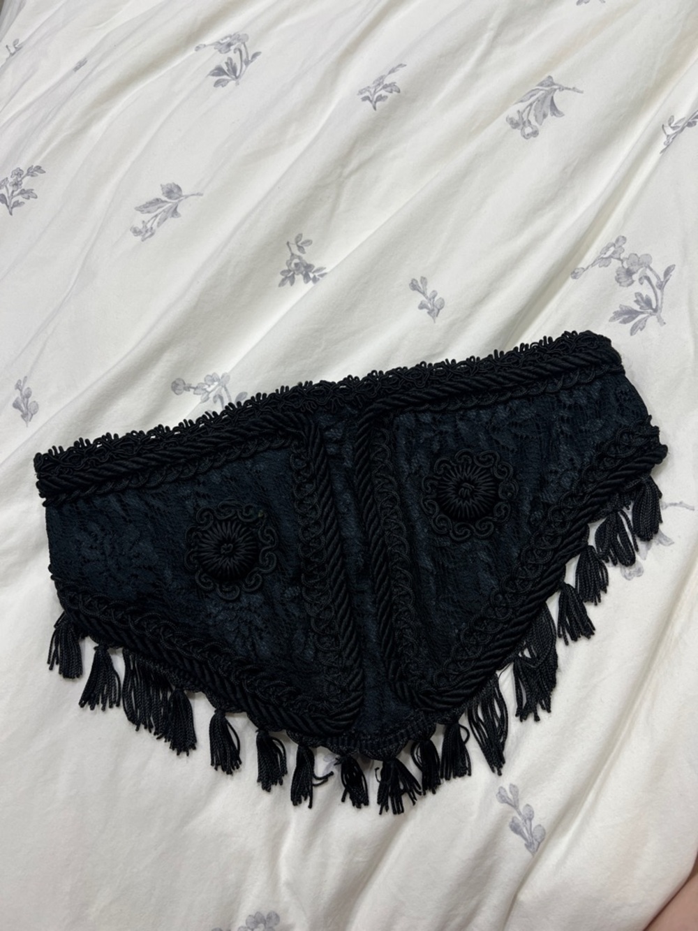 vintage maxfield Black Lace Fringe victorian style belt